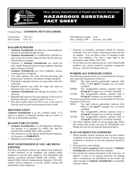 Antimony Pentafluoride Hazard Summary