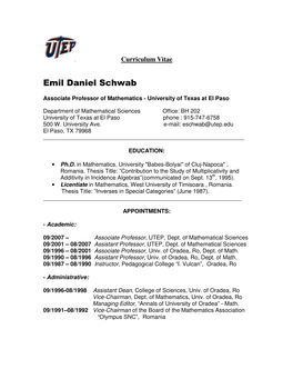 Emil Daniel Schwab -.: Mathematical Sciences : UTEP