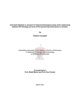 Calvinistic Baptists in Jamaica? a Historical-Theological Study of the Relationship Between the Theology and Work of Five Pioneering Missionaries in Jamaica