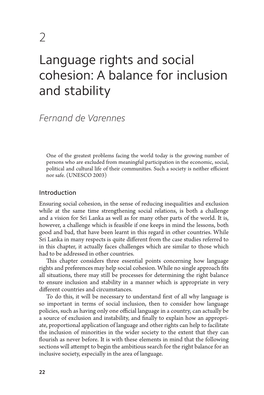 Language Rights and Social Cohesion: a Balance for Inclusion and Stability