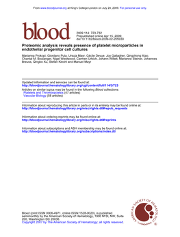 Endothelial Progenitor Cell Cultures Proteomic Analysis Reveals