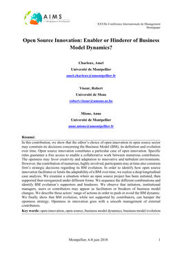 Open Source Innovation: Enabler Or Hinderer of Business Model Dynamics?