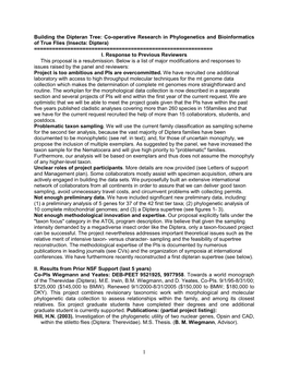 Building the Dipteran Tree: Co-Operative Research in Phylogenetics and Bioinformatics of True Flies (Insecta: Diptera) ======I