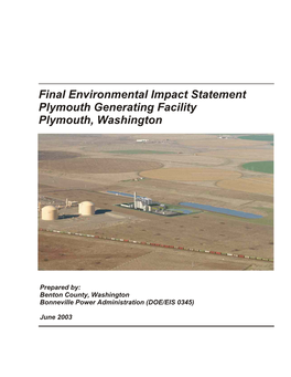 Final Environmental Impact Statement Plymouth Generating Facility Plymouth, Washington