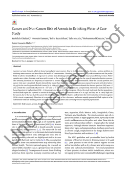 Cancer and Non-Cancer Risk of Arsenic in Drinking Water: a Case Study Yadollah Ghafuri,1,2 Hossein Kamani,3 Edris Bazrafshan,3 Zahra Atafar,4 Mohammad Khazaie,2 And
