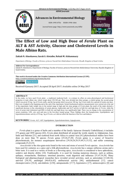 The Effect of Low and High Dose of Ferula Plant on ALT & AST Activity