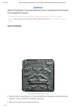 Seal of Pashupati, Terracotta Bronze, Stone Sculpture & Ornaments For