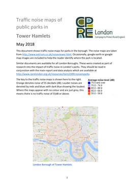 Traffic Noise Maps of Public Parks in Tower Hamlets May 2018