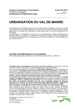 Urbanisation Du Val De Marne