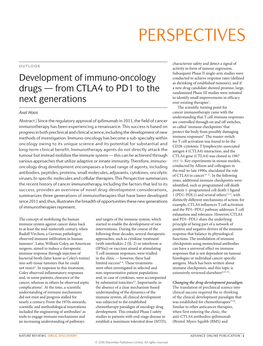 Development of Immuno-Oncology Drugs — from CTLA4 to PD1 to The