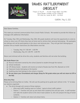 DAWES RATTLER/PARENT CHECKLIST Principal LIZ MILLER • Associate Principal NANCY SALSMAN • Special Education Coordinator ALESIA SPANGLER 5130 Colfax Ave