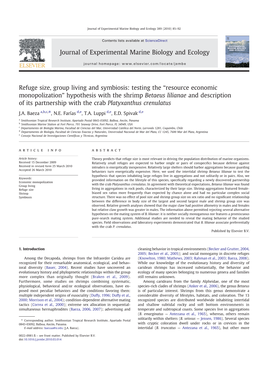 Resource Economic Monopolization” Hypothesis with the Shrimp Betaeus Lilianae and Description of Its Partnership with the Crab Platyxanthus Crenulatus