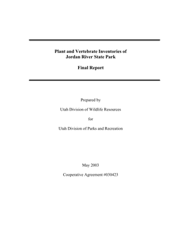 Plant and Vertebrate Inventories of Jordan River State Park Final Report