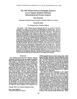 The 1987 Whittier Narrows Earthquake Sequence in Los Angeles, Southern California: Seismological and Tectonic Analysis