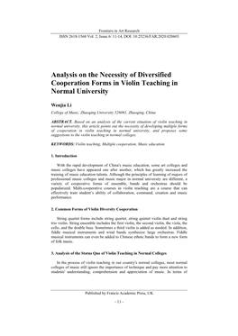 Analysis on the Necessity of Diversified Cooperation Forms in Violin Teaching in Normal University