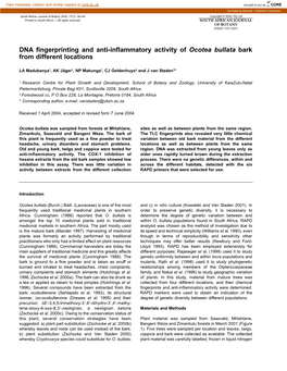 DNA Fingerprinting and Anti-Inflammatory Activity of Ocotea Bullata Bark from Different Locations