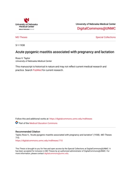 Acute Pyogenic Mastitis Associated with Pregnancy and Lactation