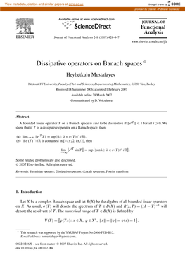 Dissipative Operators on Banach Spaces ✩