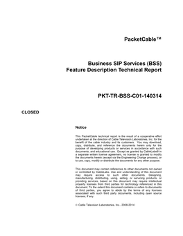 Packetcable™ Business SIP Services (BSS) Feature Description