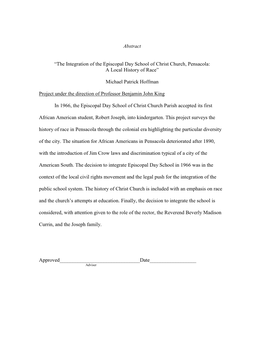 The Integration of the Episcopal Day School of Christ Church, Pensacola: a Local History of Race”