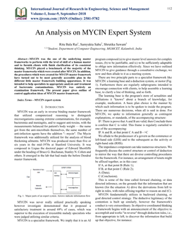 An Analysis on MYCIN Expert System