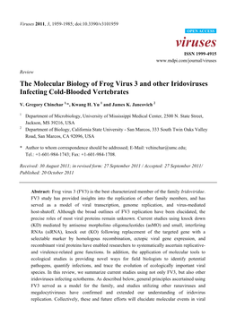 The Molecular Biology of Frog Virus 3 and Other Iridoviruses Infecting Cold-Blooded Vertebrates