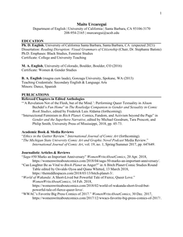 Maite Urcaregui Department of English | University of California | Santa Barbara, CA 93106-3170 208-954-2165 | Murcaregui@Ucsb.Edu