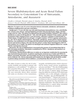 Severe Rhabdomyolysis and Acute Renal Failure Secondary to Concomitant Use of Simvastatin, Amiodarone, and Atazanavir