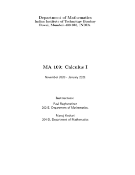 MA 109: Calculus I