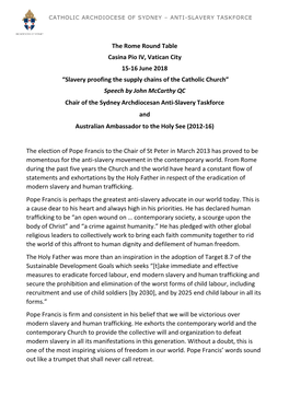 The Rome Round Table Casina Pio IV, Vatican City 15-16 June 2018