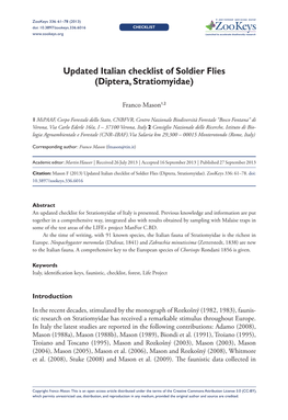 Diptera, Stratiomyidae) 61 Doi: 10.3897/Zookeys.336.6016 CHECKLIST Launched to Accelerate Biodiversity Research