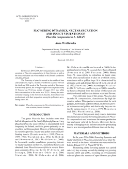 FLOWERING DYNAMICS, NECTAR SECRETION and INSECT VISITATION of Phacelia Campanularia A