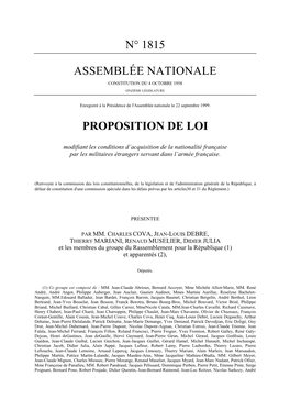 N° 1815 Assemblée Nationale Proposition De