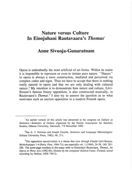 Nature Versus Culture in Einojuhani Rautavaara's Thomas1 Anne