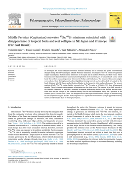 (Capitanian) Seawater 87Sr/86Sr Minimum Coincided with Disappearance of Tropical Biota and Reef Collapse in NE Ja