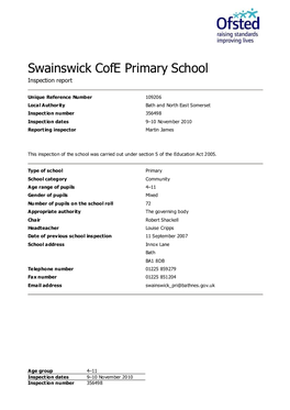 Swainswick Cofe Primary School Inspection Report