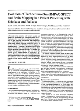 Evolution of Technetium-99M-HMPAO SPECT and Brain Mapping in a Patient Presenting with Echolalia and Palilalia