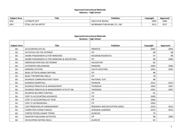 Approved Instructional Materials Advisory – High School