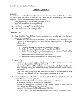 Carbonyl Unknowns 1