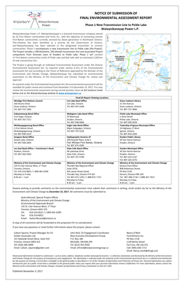 Notice of Submission of Final Environmental Assessment Report