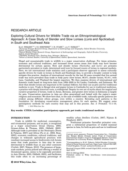 A Case Study of Slender and Slow Lorises (Loris and Nycticebus) in South and Southeast Asia