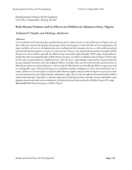 Boko Haram Violence and Its Effects on Children in Adamawa State, Nigeria