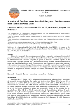 A Review of Entoloma Sensu Lato (Basidiomycota, Entolomataceae) from Yunnan Province, China