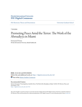 Promoting Peace Amid the Terror: the Work of the Ahmadiyya in Miami