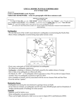 UNIT 12 EARTHQUAKES Study Guide