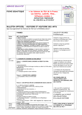 SERVICE EDUCATIF FICHE DIDACTIQUE « Les Faïences De L'est