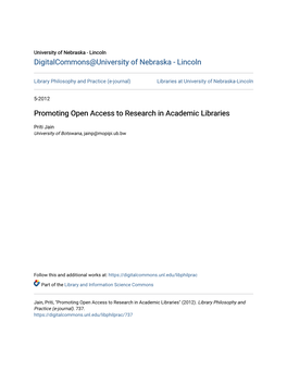 Promoting Open Access to Research in Academic Libraries
