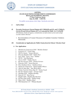 State of Connecticut State Elections Enforcement Commission