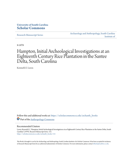 Hampton, Initial Archeological Investigations at an Eighteenth Century Rice Plantation in the Santee Delta, South Carolina Kenneth E