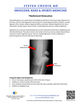 Tibiofemoral Knee Dislocation